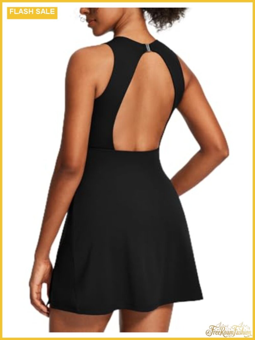 Open Back Tennis Dress with Built in Bras and Shorts Womens Athletic Dress